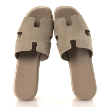 HERMES Suede Goatskin Cork Eze 30 Sandals 38 Beige Argile