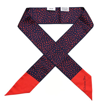 CHRISTIAN DIOR Silk Hearts Mitzah Scarf Navy Blue Red