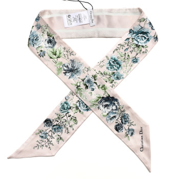 CHRISTIAN DIOR Silk Twill D-Floral Mitzah Scarf Pink Blue