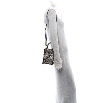 CHRISTIAN DIOR Canvas Toile de Jouy Reverse Embroidered Mini Book Tote Phone Bag Blue
