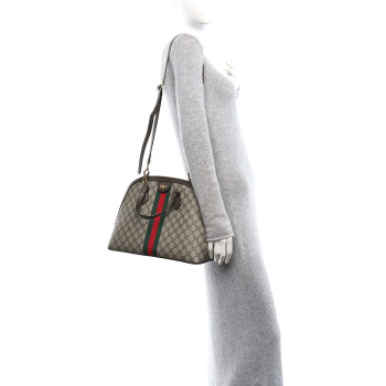 GUCCI GG Supreme Monogram Web Medium Ophidia Top Handle Dome Bag Brown