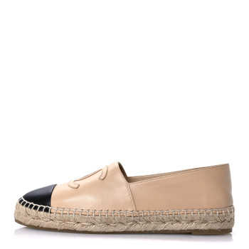 CHANEL Lambskin CC Espadrilles 39 Beige Black