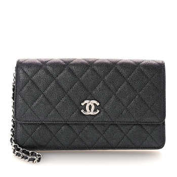 CHANEL Iridescent Caviar Quilted Classic Pouch Clutch Black