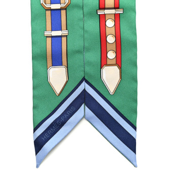 HERMES Silk Grand Tralala Twilly Bleu Ciel Vert