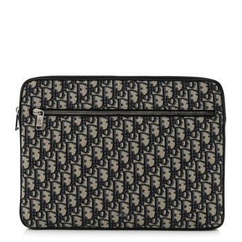 CHRISTIAN DIOR Oblique Grained Calfskin Laptop Case Blue Multicolor