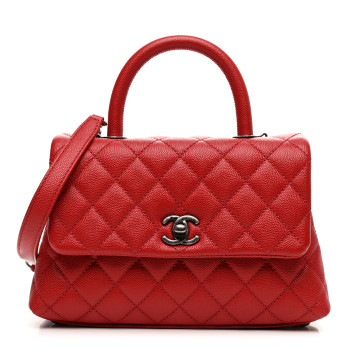 CHANEL Caviar Quilted Mini Coco Handle Flap Red