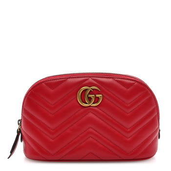 GUCCI Calfskin Matelasse Large GG Marmont Pouch Cosmetic Case Hibiscus Red