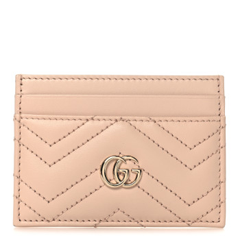 GUCCI Calfskin Matelasse GG Marmont Card Holder Light Pink