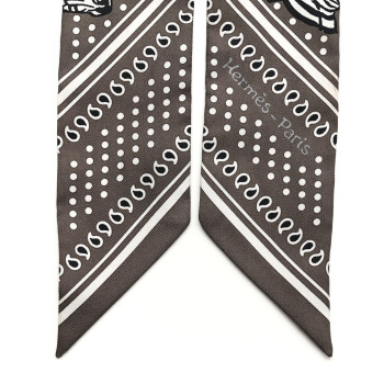 HERMES Silk Les Zebres Twilly Gris Taupe Black White
