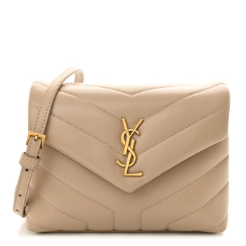 SAINT LAURENT Calfskin Y Quilted Monogram Toy Loulou Crossbody Bag Dark Beige
