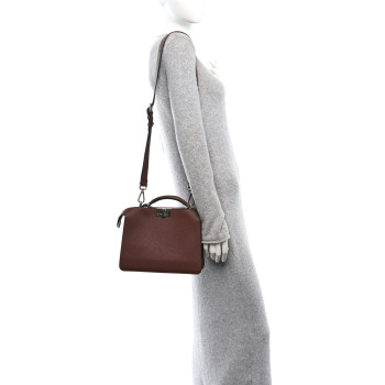 FENDI Cuoio Romano Vitello Cover Glazed Fabric Bi-Color FF 1974 Mini Peekaboo I SEE U Satchel Ghianda Grezzo