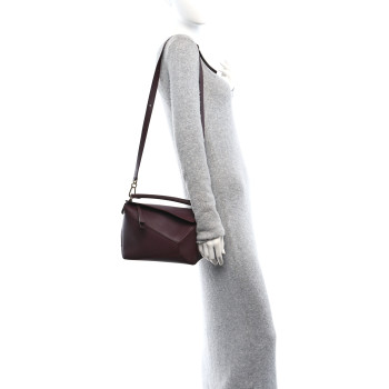 LOEWE Soft Grained Calfskin Small Puzzle Edge Bag Dark Burgundy