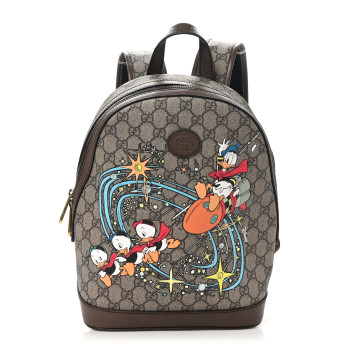 GUCCI X DISNEY GG Supreme Monogram Donald Duck Small Interlocking G Dome Backpack Beige Multicolor New Acero