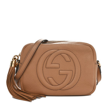 GUCCI Pebbled Calfskin Small Soho Disco Bag Camelia