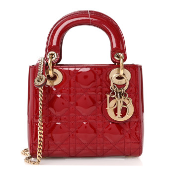 CHRISTIAN DIOR Patent Cannage Mini Lady Dior Red