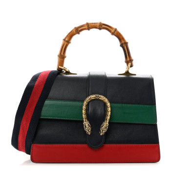 GUCCI Moon Calfskin Bamboo Web Medium Dionysus Top Handle Bag Blue Emerald Hibiscus Red