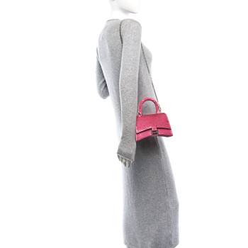 BALENCIAGA Calfskin Sequin Hourglass Top Handle Bag XS Pink