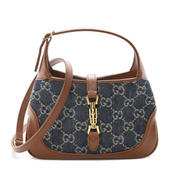 GUCCI New Denim GG Monogram Calfskin Mini Jackie 1961 Hobo Blue Tea Cuir