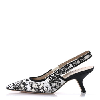 CHRISTIAN DIOR Canvas Embroidered Voyage Cotton Ribbon J&#039;Adior Slingback 65mm Pumps 38 Off White Black