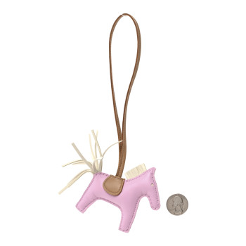 HERMES Milo Lambskin Grigri Rodeo Horse Bag Charm PM Mauve Sylvestre Craie Chai