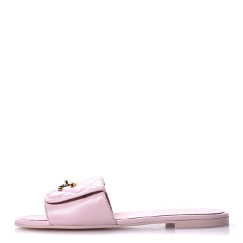CHANEL Lambskin Quilted Turnlock Flat Mules 41 Light Pink