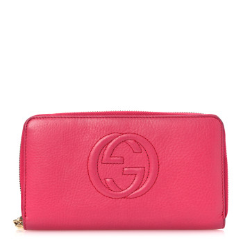 GUCCI Pebbled Calfskin Soho Zip Around Wallet Pink