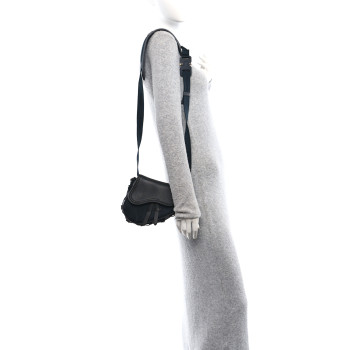 CHRISTIAN DIOR X SACAI Grained Calfskin Technical Fabric Mens Saddle Bag Black