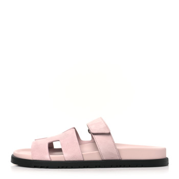 HERMES Suede Goatskin Womens Chypre Sandals 41 Rose Porcelaine