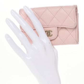 CHANEL Caviar Quilted Flap Card Holder Wallet Light Pink