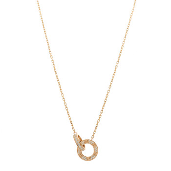 CARTIER 18K Pink Gold Diamond Interlocking LOVE Paved Necklace