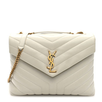 SAINT LAURENT Calfskin Y Quilted Monogram Medium Loulou Chain Satchel Crema Soft