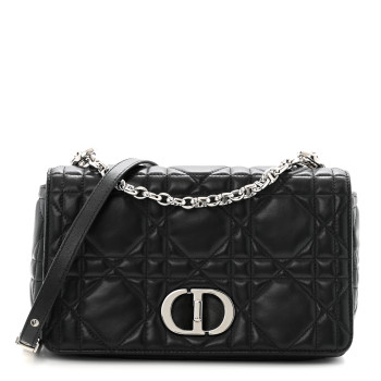 CHRISTIAN DIOR Calfskin Macrocannage Medium Caro Bag Black