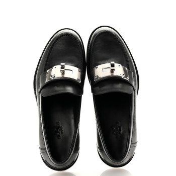 HERMES Calfskin Womens Hot Loafer 36.5 Black