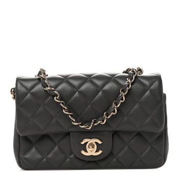 CHANEL Lambskin Quilted Mini Rectangular Flap Dark Grey