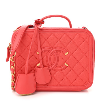 CHANEL Caviar Quilted Medium CC Filigree Vanity Case Pink