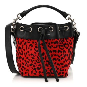 SAINT LAURENT Calf Hair Calfskin Leopard Print Small Emmanuelle Bucket Bag Red