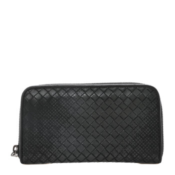 BOTTEGA VENETA Nappa Intrecciato Dot Zip Around Wallet Black Grey