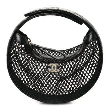 CHANEL Mesh Shiny Lambskin Pouch Hobo Black