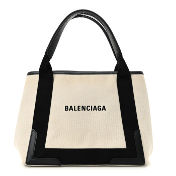 BALENCIAGA Cotton Canvas Calfskin Navy Cabas XS Natural Black