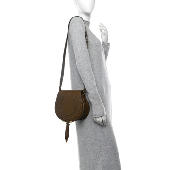 CHLOE Grained Calfskin Small Marcie Saddle Bag Dark Khaki