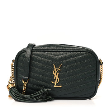 SAINT LAURENT Grain De Poudre Matelasse Monogram Mini Lou Camera Bag New Vert Fonce