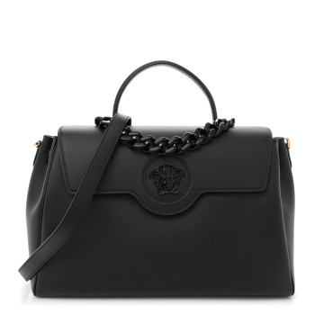 VERSACE Grained Calfskin Large La Medusa Top Handle Bag Black Lilac