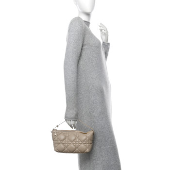 CHRISTIAN DIOR Calfskin Macrocannage Medium Diortravel Nomad Pouch Sand