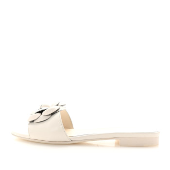 CHANEL Lambskin Camellia CC Slides 36.5 White