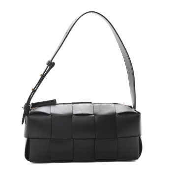 BOTTEGA VENETA Lambskin Maxi Intrecciato Small Brick Cassette Bag Black