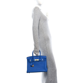 HERMES Togo Horseshoe Birkin 30 Bleu Zanzibar Jaune Ambre