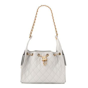CHANEL Caviar Quilted Small Chanel 25 Handbag Light Grey