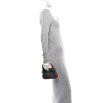 GUCCI New Denim GG Monogram Calfskin Mini Jackie 1961 Hobo Blue Tea Cuir