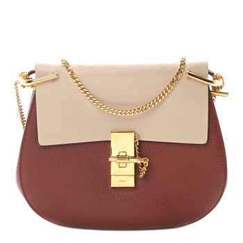 CHLOE Grained Calfskin Lambskin Bi-Color Drew Shoulder Bag Beige Brown