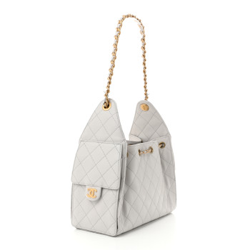 CHANEL Caviar Quilted Small Chanel 25 Handbag Light Grey